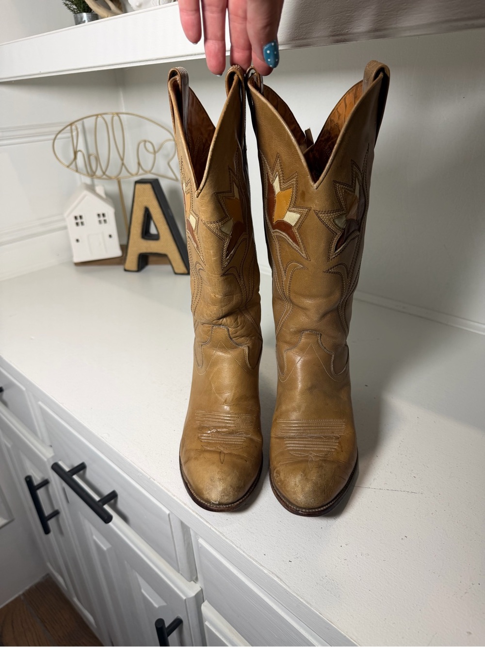 Dan Post Made in Spain Women's 7 Tan Leather Cowboy Boots Vintage Western - Picture 2 of 8